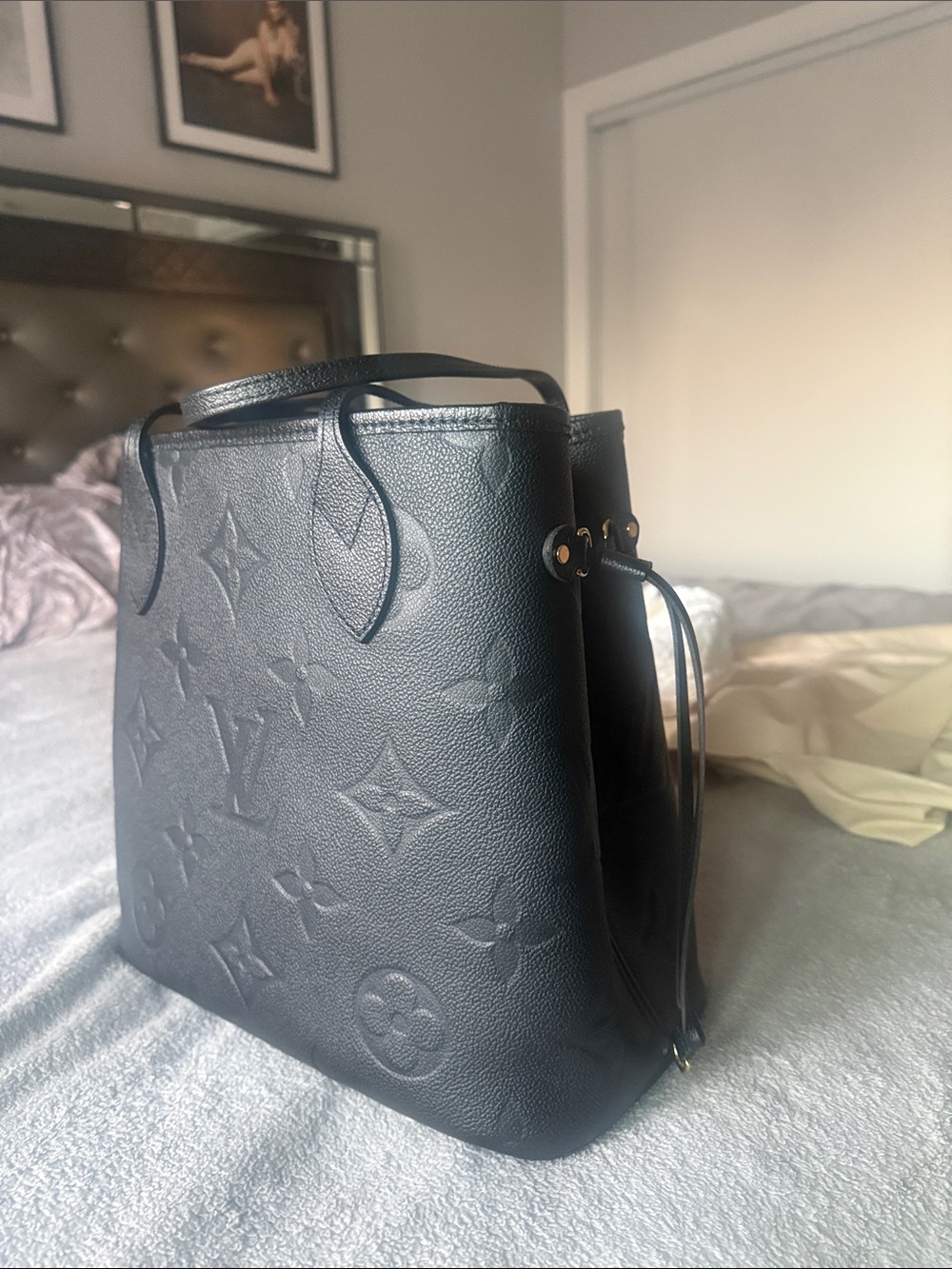 Embossed Leather Tote Bag in Black